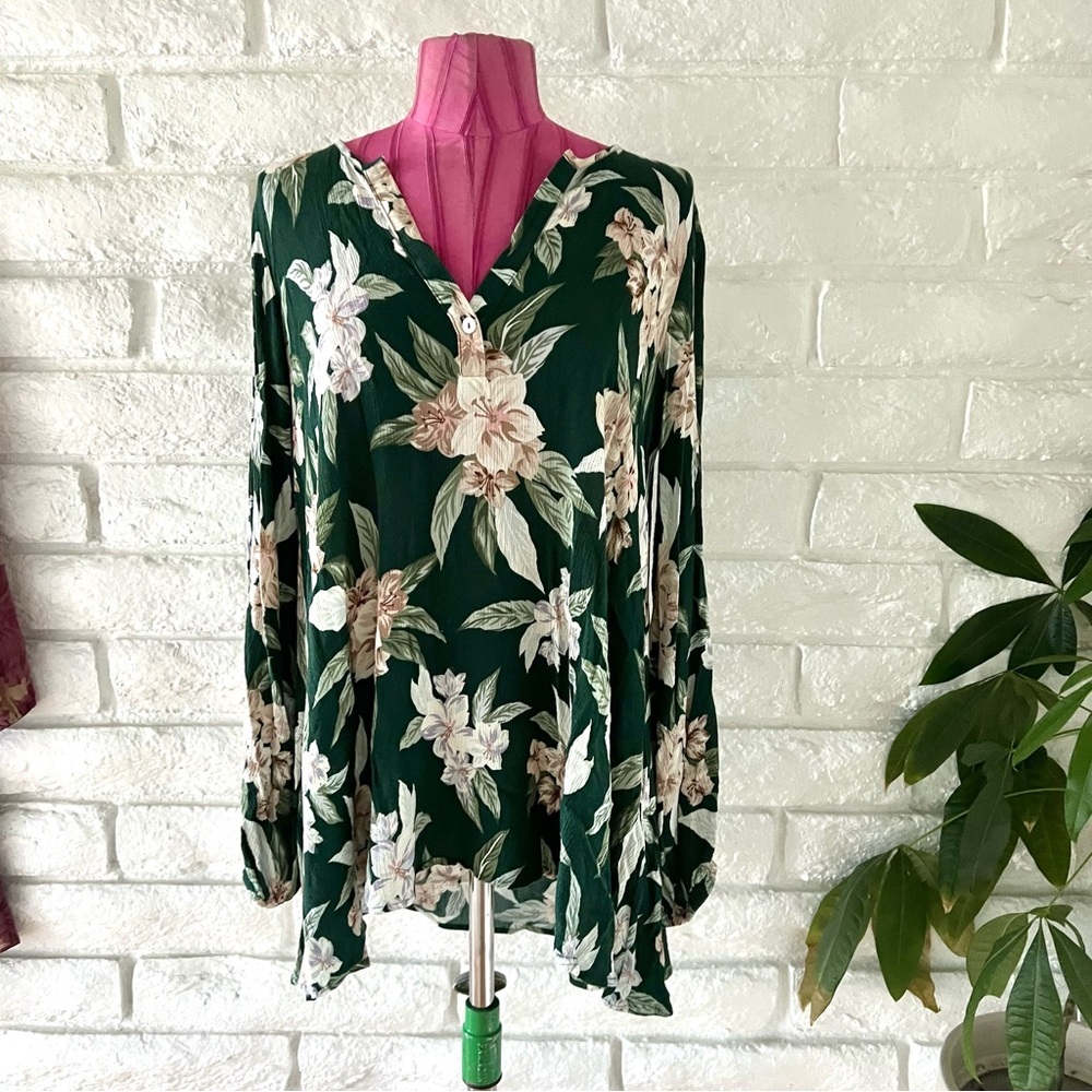 Show Me Your Mumu Green Floral Flowy Long Sleeve Boho Blouse Size M